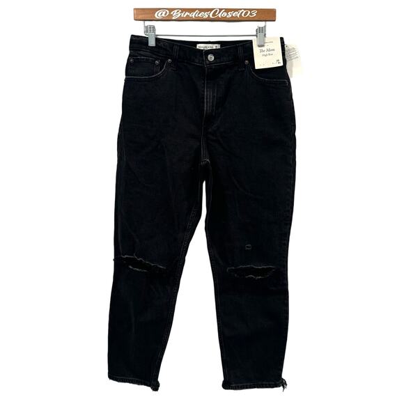 Abercrombie & Fitch The Mom High Rise Straight Distressed Black Jeans 29/8R - Picture 1 of 7